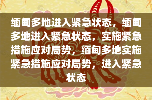 缅甸多地进入紧急状态，缅甸多地进入紧急状态，实施紧急措施应对局势，缅甸多地实施紧急措施应对局势，进入紧急状态