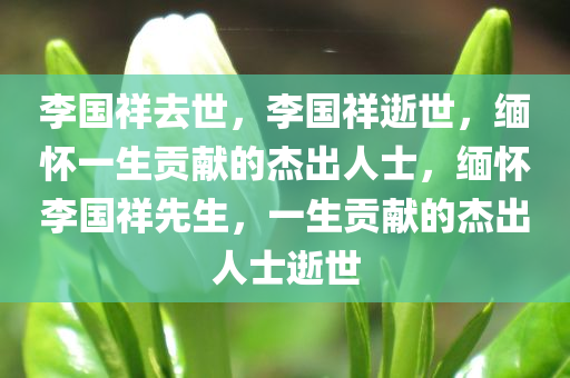 李国祥去世，李国祥逝世，缅怀一生贡献的杰出人士，缅怀李国祥先生，一生贡献的杰出人士逝世