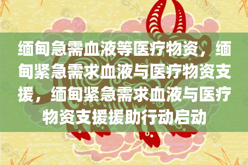 缅甸急需血液等医疗物资，缅甸紧急需求血液与医疗物资支援，缅甸紧急需求血液与医疗物资支援援助行动启动