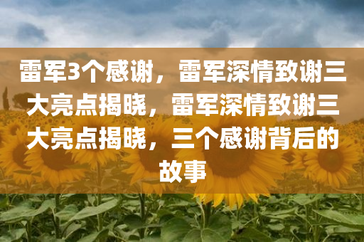 雷军3个感谢，雷军深情致谢三大亮点揭晓，雷军深情致谢三大亮点揭晓，三个感谢背后的故事