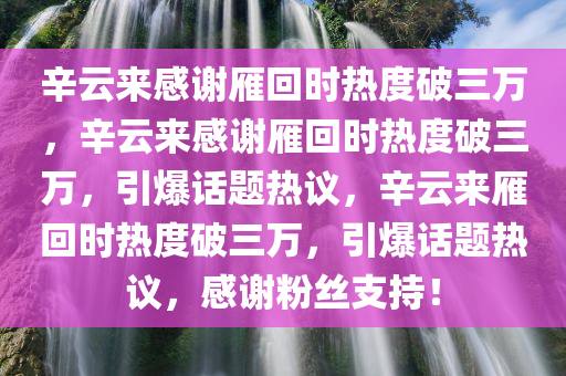 辛云来感谢雁回时热度破三万，辛云来感谢雁回时热度破三万，引爆话题热议，辛云来雁回时热度破三万，引爆话题热议，感谢粉丝支持！