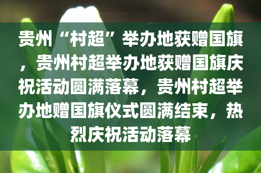 贵州“村超”举办地获赠国旗，贵州村超举办地获赠国旗庆祝活动圆满落幕，贵州村超举办地赠国旗仪式圆满结束，热烈庆祝活动落幕
