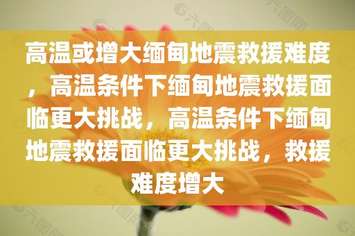高温或增大缅甸地震救援难度，高温条件下缅甸地震救援面临更大挑战，高温条件下缅甸地震救援面临更大挑战，救援难度增大