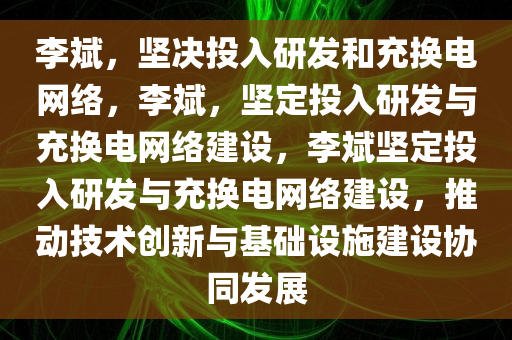 李斌，坚决投入研发和充换电网络，李斌，坚定投入研发与充换电网络建设，李斌坚定投入研发与充换电网络建设，推动技术创新与基础设施建设协同发展