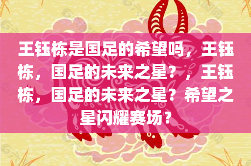 王钰栋是国足的希望吗，王钰栋，国足的未来之星？，王钰栋，国足的未来之星？希望之星闪耀赛场？