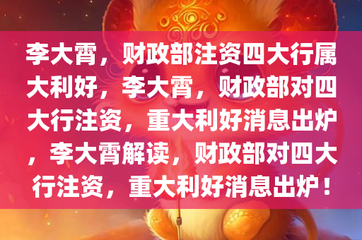 李大霄，财政部注资四大行属大利好，李大霄，财政部对四大行注资，重大利好消息出炉，李大霄解读，财政部对四大行注资，重大利好消息出炉！