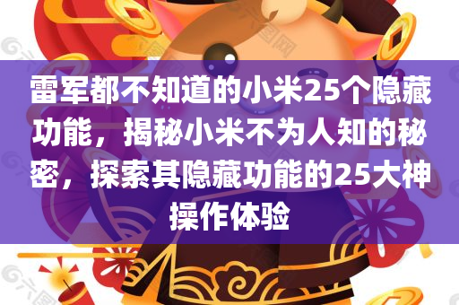 雷军都不知道的小米25个隐藏功能，揭秘小米不为人知的秘密，探索其隐藏功能的25大神操作体验