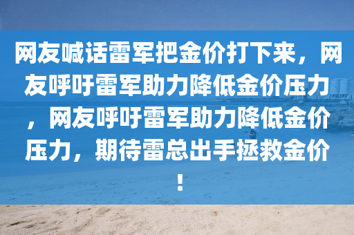 网友喊话雷军把金价打下来，网友呼吁雷军助力降低金价压力，网友呼吁雷军助力降低金价压力，期待雷总出手拯救金价！