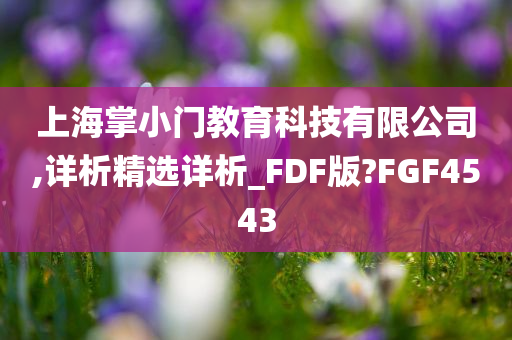 上海掌小门教育科技有限公司,详析精选详析_FDF版?FGF4543