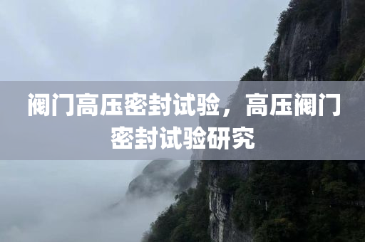 阀门高压密封试验，高压阀门密封试验研究