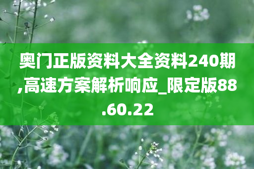 奥门正版资料大全资料240期,高速方案解析响应_限定版88.60.22