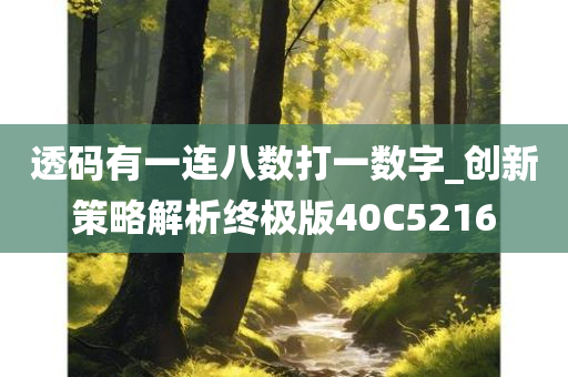 透码有一连八数打一数字_创新策略解析终极版40C5216