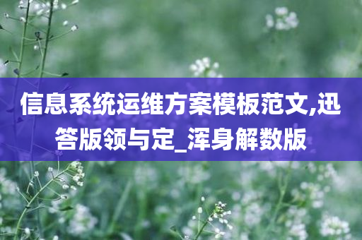 信息系统运维方案模板今晚必出三肖2025_2025新澳门精准免费提供·精确判断范文,迅答版领与定_浑身解数版