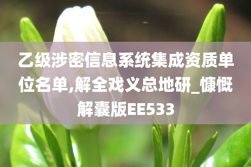 乙级涉密信息系统集成资质单位名单,解全戏义总地研_慷慨解囊版EE533