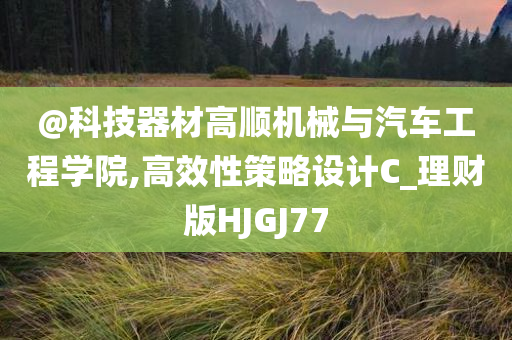 @科技器材高顺机械与汽车工程学院,高效性策略设计C_理财版HJGJ77