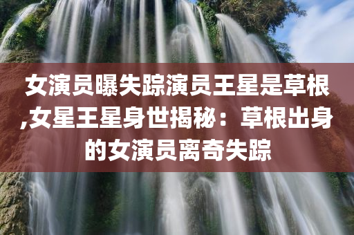 女演员曝失踪演员王星是草根,女星王星身世揭秘：草根出身的女演员离奇失踪