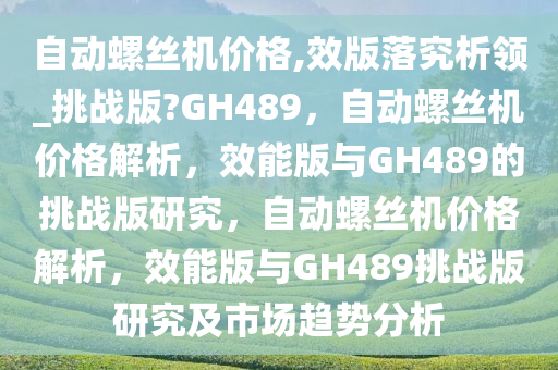 自动螺丝机价格,效版落究析领_挑战版?GH489，自动螺丝机价格解析，效能版与GH489的挑战版研究，自动螺丝机价格解析，效能版与GH489挑战版研究及市场趋势分析