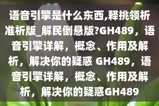 语音引擎是什么东西,释挑领析准析版_解民倒悬版?GH489，语音引擎详解，概念、作用及解析，解决你的疑惑 GH489，语音引擎详解，概念、作用及解析，解决你的疑惑GH489