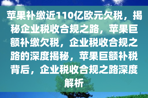 苹果补缴近110亿欧元欠税，揭秘企业税收合规之路，苹果巨额补缴欠税，企业税收合规之路的深度揭秘，苹果巨额补税背后，企业税收合规之路深度解析