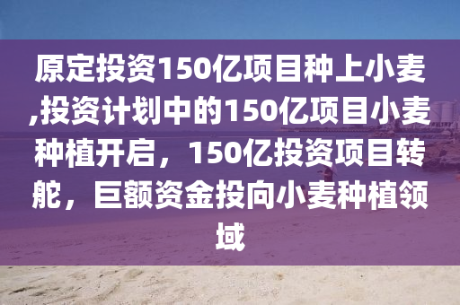 原定投资150亿项目种上小麦,投资计划中的150亿项目小麦种植开启，150亿投资项目转舵，巨额资金投向小麦种植领域