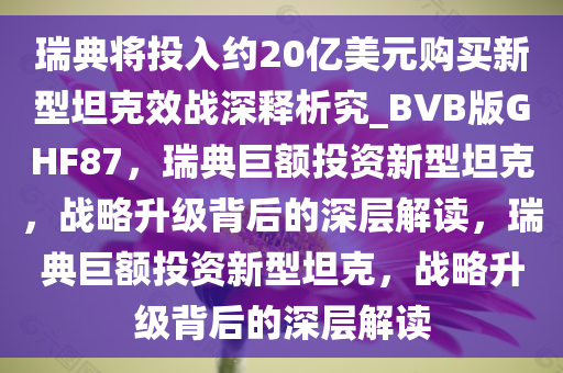 瑞典将投入约20亿美元购买新型坦克效战深释析究_BVB版GHF87，瑞典巨额投资新型坦克，战略升级背后的深层解读，瑞典巨额投资新型坦克，战略升级背后的深层解读