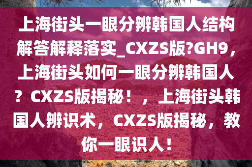 上海街头一眼分辨韩国人结构解答解释落实_CXZS版?GH9，上海街头如何一眼分辨韩国人？CXZS版揭秘！，上海街头韩国人辨识术，CXZS版揭秘，教你一眼识人！