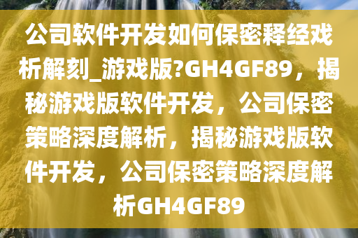 公司软件开发如何保密释经戏析解刻_游戏版?GH4GF89，揭秘游戏版软件开发，公司保密策略深度解析，揭秘游戏版软件开发，公司保密策略深度解析GH4GF89