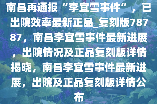 南昌再通报“李宜雪事件”，已出院效率最新正品_复刻版78787，南昌李宜雪事件最新进展，出院情况及正品复刻版详情揭晓，南昌李宜雪事件最新进展，出院及正品复刻版详情公布