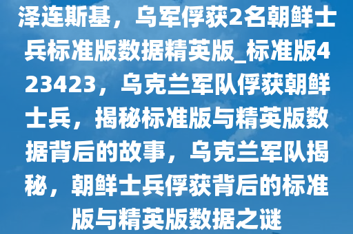 泽连斯基，乌军俘获2名朝鲜士兵标准版数据精英版_标准版423423，乌克兰军队俘获朝鲜士兵，揭秘标准版与精英版数据背后的故事，乌克兰军队揭秘，朝鲜士兵俘获背后的标准版与精英版数据之谜