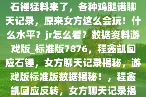 又双叒反转了，程鑫凯最新回应石锤猛料来了，各种鸡腿诺聊天记录，原来女方这么会玩！什么水平？jr怎么看？数据资料游戏版_标准版7876，程鑫凯回应石锤，女方聊天记录揭秘，游戏版标准版数据揭秘！，程鑫凯回应反转，女方聊天记录揭秘，游戏版数据大揭秘！