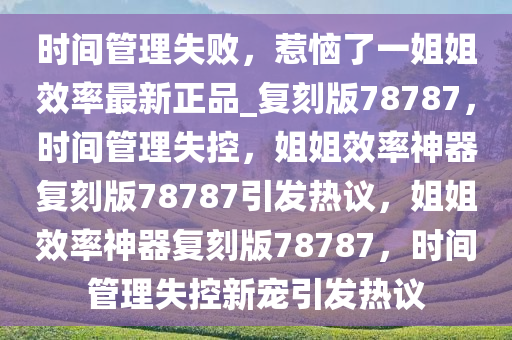 时间管理失败，惹恼了一姐姐效率最新正品_复刻版78787，时间管理失控，姐姐效率神器复刻版78787引发热议，姐姐效率神器复刻版78787，时间管理失控新宠引发热议