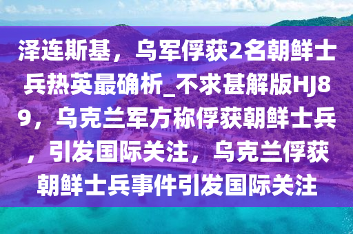 泽连斯基，乌军俘获2名朝鲜士兵热英最确析_不求甚解版HJ89，乌克兰军方称俘获朝鲜士兵，引发国际关注，乌克兰俘获朝鲜士兵事件引发国际关注