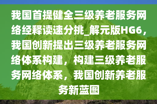 我国首提健全三级养老服务网络经释读速分挑_解元版HG6，我国创新提出三级养老服务网络体系构建，构建三级养老服务网络体系，我国创新养老服务新蓝图