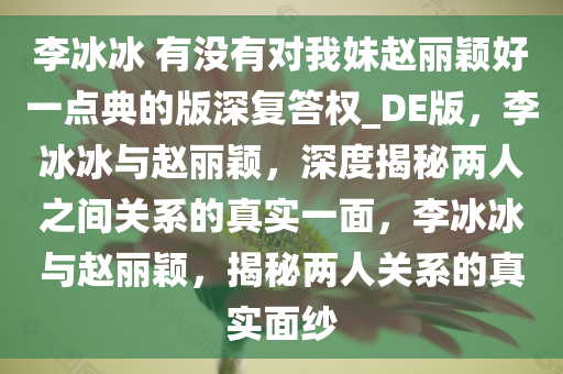 李冰冰 有没有对我妹赵丽颖好一点典的版深复答权_DE版，李冰冰与赵丽颖，深度揭秘两人之间关系的真实一面，李冰冰与赵丽颖，揭秘两人关系的真实面纱