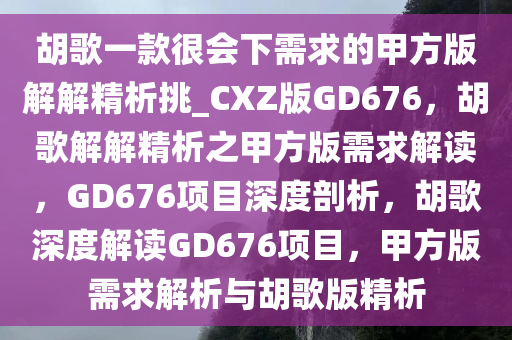 胡歌一款很会下需求的甲方版解解精析挑_CXZ版GD676，胡歌解解精析之甲方版需求解读，GD676项目深度剖析，胡歌深度解读GD676项目，甲方版需求解析与胡歌版精析