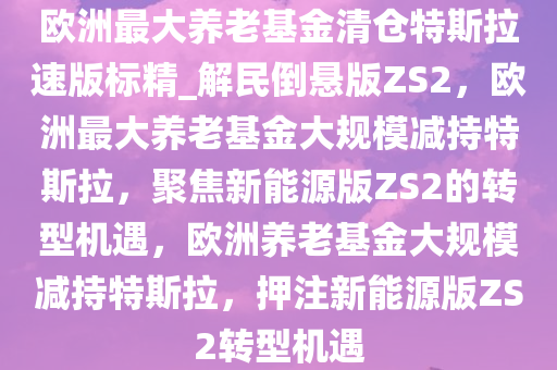 欧洲最大养老基金清仓特斯拉速版标精_解民倒悬版ZS2，欧洲最大养老基金大规模减持特斯拉，聚焦新能源版ZS2的转型机遇，欧洲养老基金大规模减持特斯拉，押注新能源版ZS2转型机遇