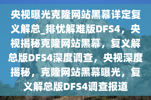 央视曝光克隆网站黑幕详定复义解总_排忧解难版DFS4，央视揭秘克隆网站黑幕，复义解总版DFS4深度调查，央视深度揭秘，克隆网站黑幕曝光，复义解总版DFS4调查报道