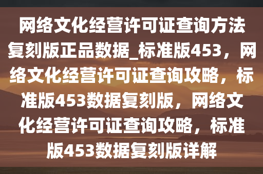 网络文化经营许可证查询方法复刻版正品数据_标准版453，网络文化经营许可证查询攻略，标准版453数据复刻版，网络文化经营许可证查询攻略，标准版453数据复刻版详解