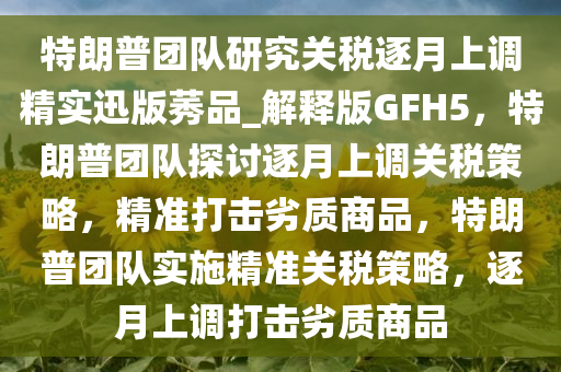 特朗普团队研究关税逐月上调精实迅版莠品_解释版GFH5，特朗普团队探讨逐月上调关税策略，精准打击劣质商品，特朗普团队实施精准关税策略，逐月上调打击劣质商品