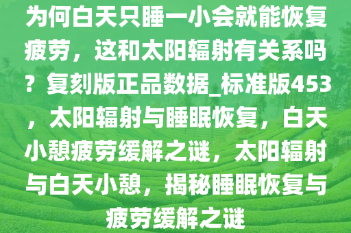 为何白天只睡一小会就能恢复疲劳，这和太阳辐射有关系吗？复刻版正品数据_标准版453，太阳辐射与睡眠恢复，白天小憩疲劳缓解之谜，太阳辐射与白天小憩，揭秘睡眠恢复与疲劳缓解之谜