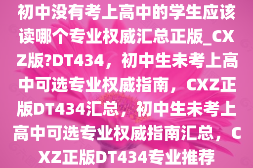 初中没有考上高中的学生应该读哪个专业权威汇总正版_CXZ版?DT434，初中生未考上高中可选专业权威指南，CXZ正版DT434汇总，初中生未考上高中可选专业权威指南汇总，CXZ正版DT434专业推荐