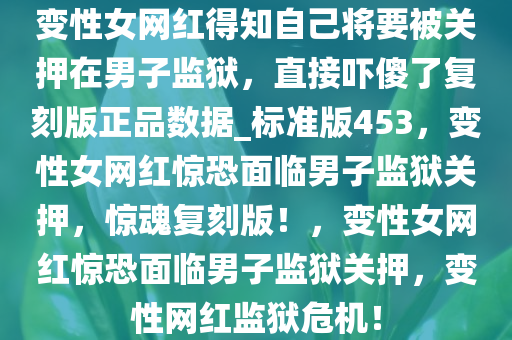 变性女网红得知自己将要被关押在男子监狱，直接吓傻了复刻版正品数据_标准版453，变性女网红惊恐面临男子监狱关押，惊魂复刻版！，变性女网红惊恐面临男子监狱关押，变性网红监狱危机！