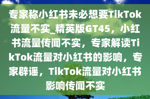 专家称小红书未必想要TikTok流量不实_精英版GT45，小红书流量传闻不实，专家解读TikTok流量对小红书的影响，专家辟谣，TikTok流量对小红书影响传闻不实