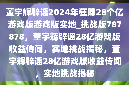 董宇辉辟谣2024年狂赚28个亿游戏版游戏版实地_挑战版787878，董宇辉辟谣28亿游戏版收益传闻，实地挑战揭秘，董宇辉辟谣28亿游戏版收益传闻，实地挑战揭秘