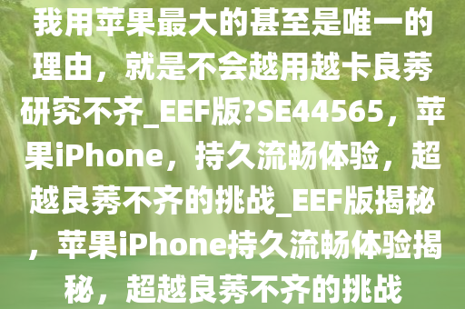 我用苹果最大的甚至是唯一的理由，就是不会越用越卡良莠研究不齐_EEF版?SE44565，苹果iPhone，持久流畅体验，超越良莠不齐的挑战_EEF版揭秘，苹果iPhone持久流畅体验揭秘，超越良莠不齐的挑战今晚必出三肖2025_2025新澳门精准免费提供·精确判断